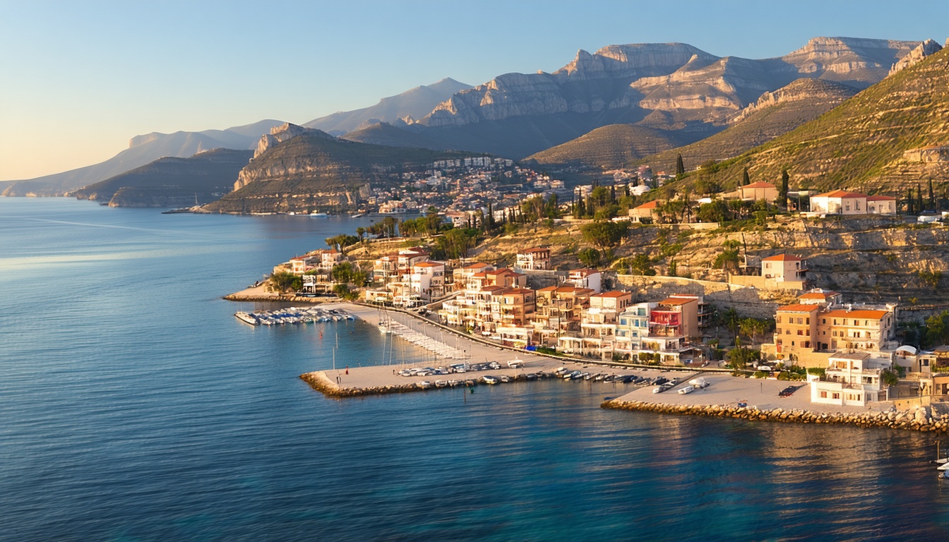Kaş limanından panoramik görünüm, terracotta çatılı tarihi evler ve Akdeniz